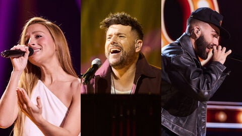 Bel&eacute;n Aguilera, Pablo L&oacute;pez y Manuel Turizo en La Voz Kids